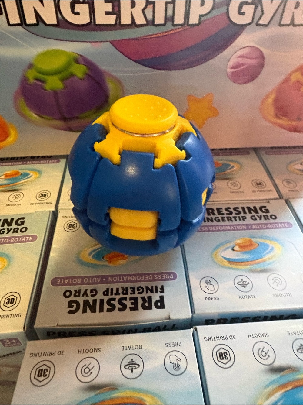 Pressing Fingertip Gyro Fidget Toy - Blue & Yellow